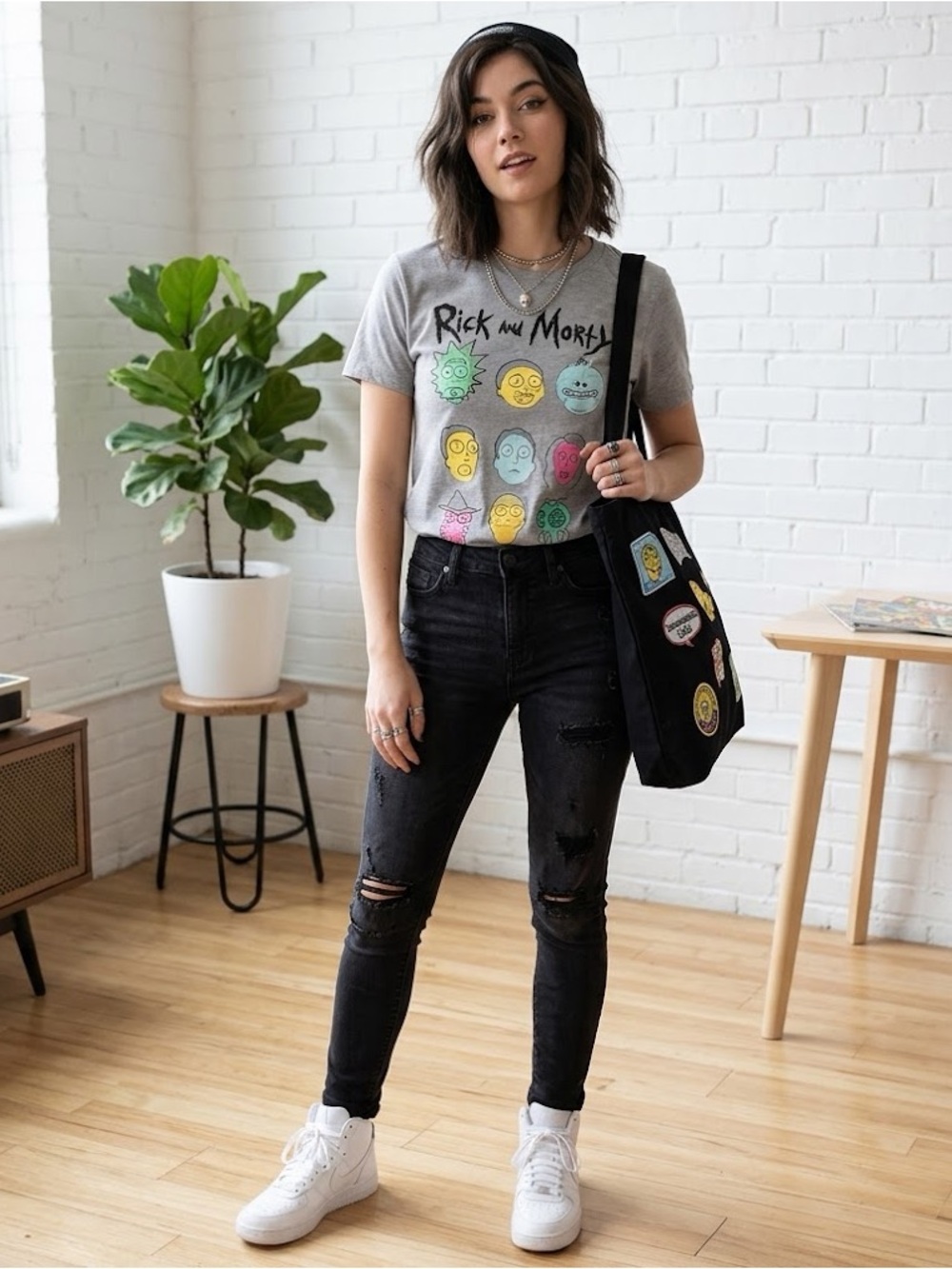 Rick and Morty Gray Adult Swim Character Print Short Sleeve T-Shirt